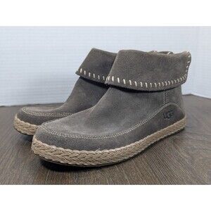 UGG Varney Ankle Bootie Shoes Womens 6 Gray Suede Moccasin Boho Logo 1104653